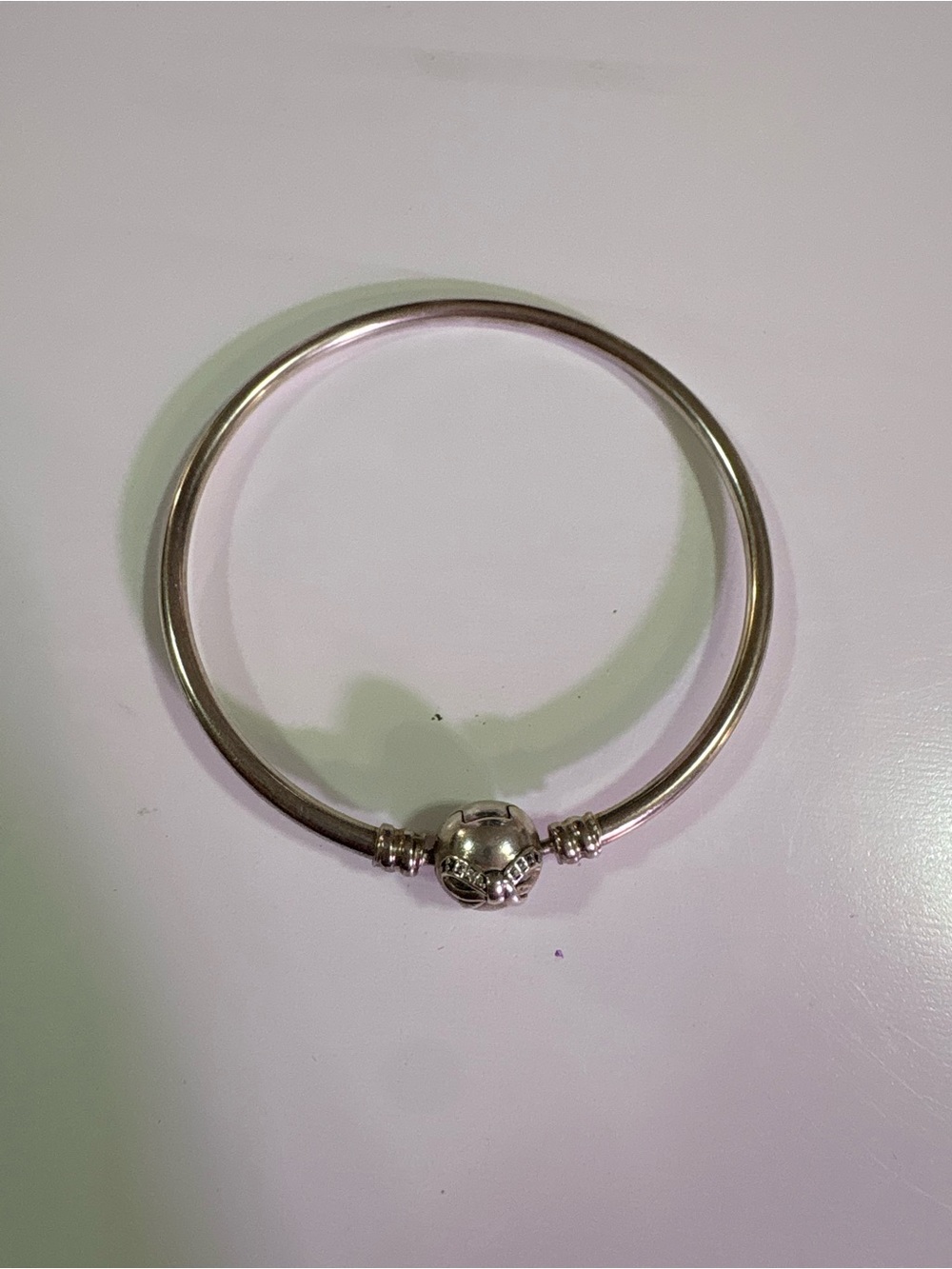 Pandora Silver Polished Bangle with Bow Clasp